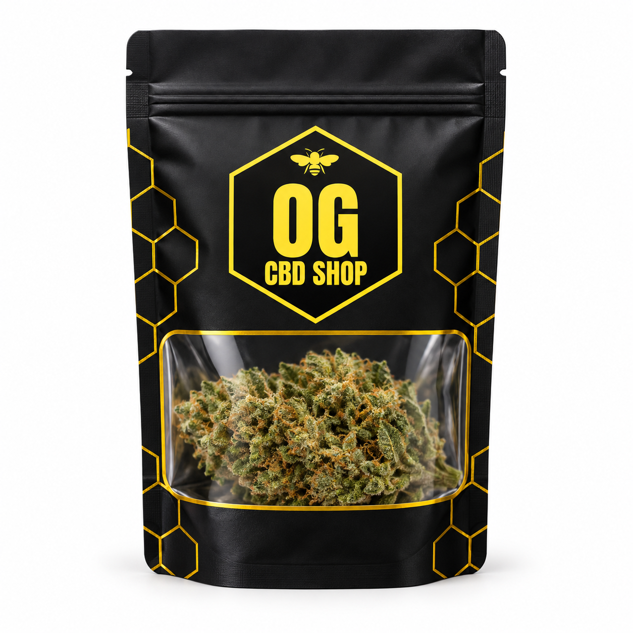 Pochon noir et doré OGCBD avec fleur